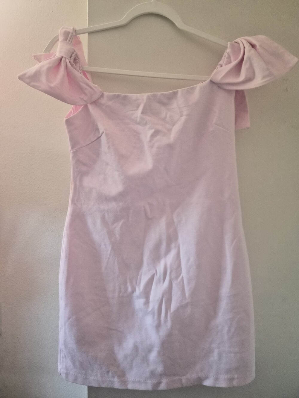 Light Pink Off-Shoulder Bow Strap Mini Dress